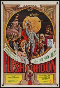 3x0261 FLESH GORDON Aust 1sh 1974 sexy sci-fi spoof, wacky erotic super hero art by George Barr!