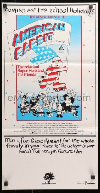 3x0309 ADVENTURES OF THE AMERICAN RABBIT Aust daybill 1986 wacky art of red, white & blue bunny!