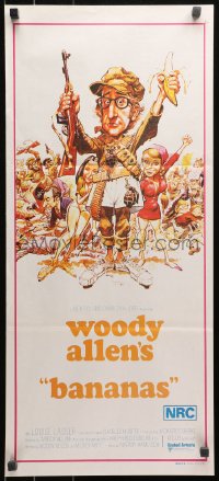 3x0321 BANANAS Aust daybill 1972 great artwork of Woody Allen by E.C. Comics artist Jack Davis!