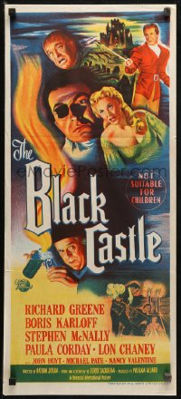 3x0329 BLACK CASTLE Aust daybill 1952 Boris Karloff, Lon Chaney Jr., horror in the catacombs, rare!