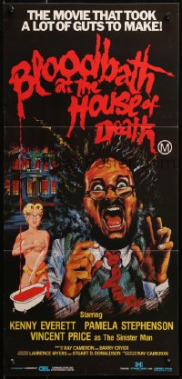 3x0331 BLOODBATH AT THE HOUSE OF DEATH Aust daybill 1984 Vincent Price, wacky sexy horror art!