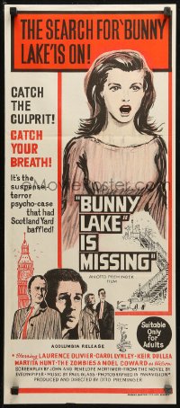 3x0337 BUNNY LAKE IS MISSING Aust daybill 1965 directed by Otto Preminger, cool different artwork!