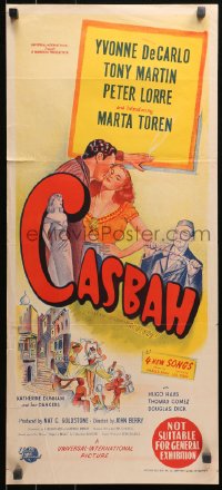3x0350 CASBAH Aust daybill 1948 artwork of sexy Yvonne De Carlo & Tony Martin!