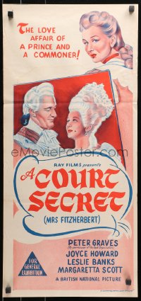 3x0360 COURT SECRET Aust daybill 1947 Mrs. Fitzherbert, love affair of a prince and a commoner!
