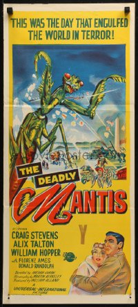 3x0365 DEADLY MANTIS Aust daybill 1957 great art of giant insect monster attacking Washington D.C.!