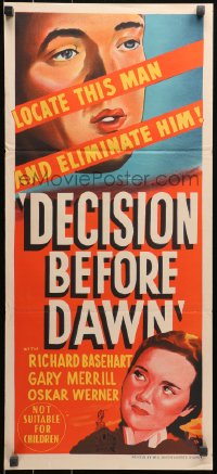 3x0369 DECISION BEFORE DAWN Aust daybill 1952 Litvak, Basehart, Oskar Werner, different!