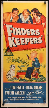 3x0394 FINDERS KEEPERS Aust daybill 1952 Tom Ewell, Julia Adams, Evelyn Varden, wacky art of rich boy