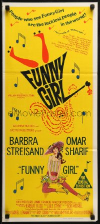3x0409 FUNNY GIRL Aust daybill 1969 hand litho of Barbra Streisand, directed by William Wyler!
