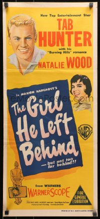 3x0414 GIRL HE LEFT BEHIND Aust daybill 1956 military soldier Tab Hunter, pretty Natalie Wood!