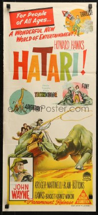 3x0422 HATARI Aust daybill 1962 Howard Hawks, artwork of John Wayne in Africa!