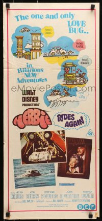 3x0427 HERBIE RIDES AGAIN Aust daybill 1974 Disney, Volkswagen Beetle, Love Bug is doing his thing!
