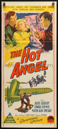 3x0430 HOT ANGEL Aust daybill 1958 Richardson Studio artwork of teenage hot rod rebel gangs!