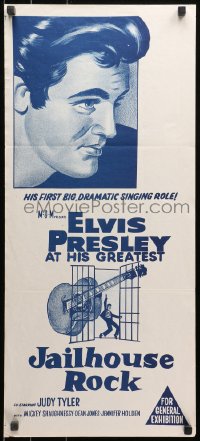 3x0443 JAILHOUSE ROCK Aust daybill R1960s head-and-shoulders art of rock & roll king Elvis Presley!