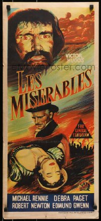 3x0459 LES MISERABLES Aust daybill 1953 Michael Rennie as Jean Valjean, Debra Paget, Victor Hugo