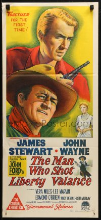 3x0466 MAN WHO SHOT LIBERTY VALANCE Aust daybill 1962 John Wayne & James Stewart, Ford, different!