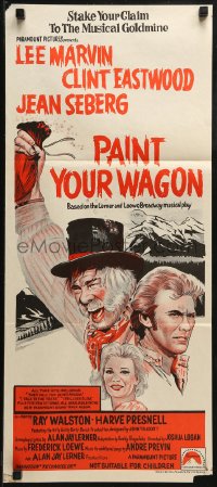 3x0481 PAINT YOUR WAGON Aust daybill R1970s art of Clint Eastwood, Lee Marvin & pretty Jean Seberg!