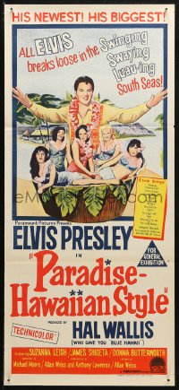 3x0483 PARADISE - HAWAIIAN STYLE Aust daybill 1966 Elvis Presley on the beach w/sexy tropical babes!