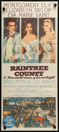 3x0498 RAINTREE COUNTY Aust daybill 1958 art of Montgomery Clift, Elizabeth Taylor & Eva Marie Saint!
