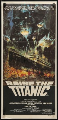 3x0499 RAISE THE TITANIC Aust daybill 1980 Berkey art of ship being pulled from depths of the ocean!