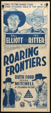 3x0507 ROARING FRONTIERS Aust daybill R1950s Wild Bill Elliot as Hickok w/singing cowboy Tex Ritter!