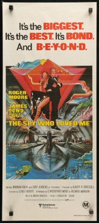 3x0526 SPY WHO LOVED ME Aust daybill R1980s great art of Roger Moore as James Bond 007 by Bob Peak!
