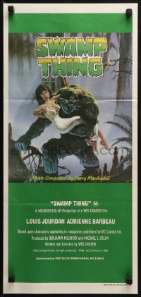 3x0532 SWAMP THING Aust daybill 1982 Wes Craven, Richard Hescox art of him holding Adrienne Barbeau!
