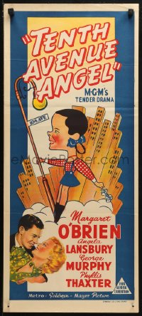 3x0535 TENTH AVENUE ANGEL Aust daybill 1947 cool different art of Margaret O'Brien on 10th Ave!