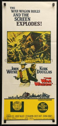 3x0554 WAR WAGON Aust daybill 1967 cowboys John Wayne & Kirk Douglas, western armored stagecoach art