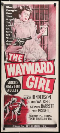 3x0555 WAYWARD GIRL Aust daybill 1957 great artwork of bad girl in nightie & fighting in prison!