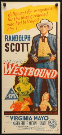 3x0557 WESTBOUND Aust daybill 1959 Randolph Scott is hellbound for glory, Budd Boetticher