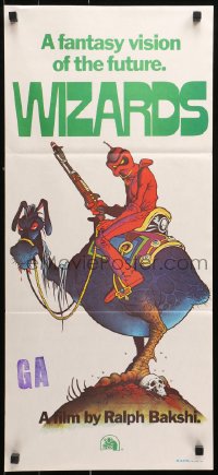 3x0564 WIZARDS Aust daybill 1977 Ralph Bakshi directed, cool fantasy art by William Stout!