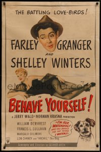 3x0668 BEHAVE YOURSELF 1sh 1951 Farley Granger above art of sexy Shelley Winters by Alberto Vargas!