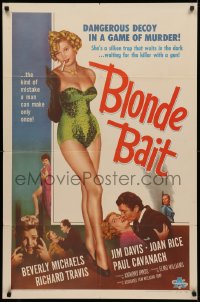 3x0681 BLONDE BAIT 1sh 1956 full-length sexy smoking bad girl Beverly Michaels is a silken trap!