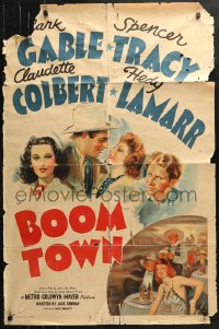 3x0689 BOOM TOWN style D 1sh 1940 stone litho of Clark Gable, Tracy, Colbert & Hedy Lamarr!