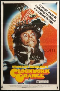 3x0729 CLOCKWORK ORANGE 1sh R1982 Stanley Kubrick classic, different art of Malcolm McDowell