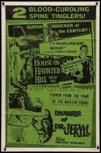 3x0766 DAUGHTER OF DR JEKYLL/HOUSE ON HAUNTED HILL 1sh 1965 cool art from horror double-bill!