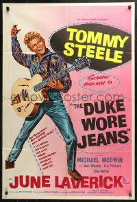 3x0579 DUKE WORE JEANS English 1sh 1958 full-length rock 'n' roll art of Tommy Steel playing guitar!