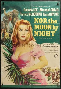 3x0594 NOR THE MOON BY NIGHT English 1sh 1959 art of sexy Belinda Lee & Michael Craig in Africa!
