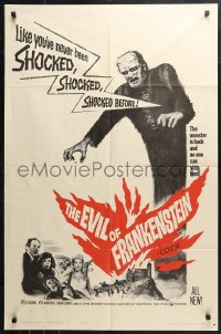 3x0818 EVIL OF FRANKENSTEIN 1sh 1964 Cushing, Hammer, he's back & no one can stop him!