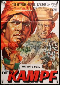 3x0179 LONG DUEL German 1967 cool completely different close-up art of Yul Brynner & Trevor Howard!