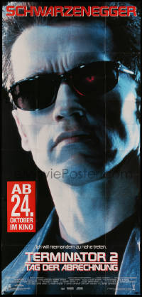 3x0075 TERMINATOR 2 German 47x100 1991 completely different close-up of Arnold Schwarzenegger!