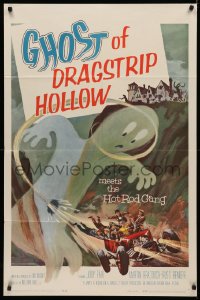 3x0863 GHOST OF DRAGSTRIP HOLLOW 1sh 1959 cool art of the Hot Rod Gang driving through giant ghost!