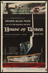 3x0903 HOUSE OF USHER 1sh 1960 Edgar Allan Poe's tale of the ungodly & evil, art by Reynold Brown!