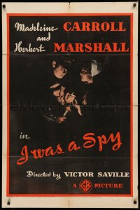 3x0919 I WAS A SPY 1sh R1937 WWII, great close up of Madeleine Carroll & Herbert Marshall!