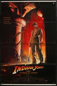 3x0925 INDIANA JONES & THE TEMPLE OF DOOM 1sh 1984 adventure is Harrison Ford's name, Wolfe art!