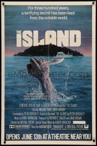 3x0930 ISLAND advance 1sh 1980 cool artwork of hand out of water holding knife by Gehm!