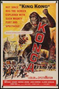 3x0958 KONGA 1sh 1961 great artwork of giant angry ape terrorizing city by Reynold Brown!