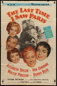 3x0962 LAST TIME I SAW PARIS 1sh 1954 Elizabeth Taylor, Van Johnson, Walter Pidgeon, Donna Reed!