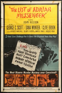 3x0977 LIST OF ADRIAN MESSENGER 1sh 1963 John Huston directs 5 heavily disguised great stars