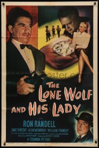 3x0988 LONE WOLF & HIS LADY 1sh 1949 bullets & mystery pursue Ron Randell & June Vincent!